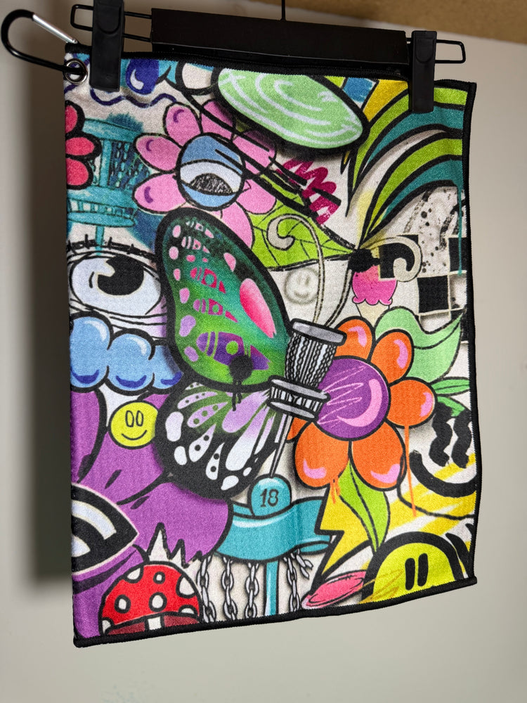 Graffiti Disc Golf Towel with Clip | Microfiber Disc Cleaner | Carbella Designs