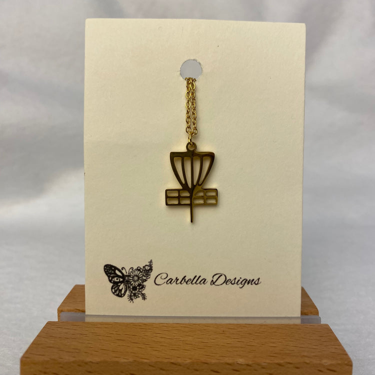 Disc Golf Basket Necklace - Gold Tone or Stainless Steel | Disc Golf Jewelry