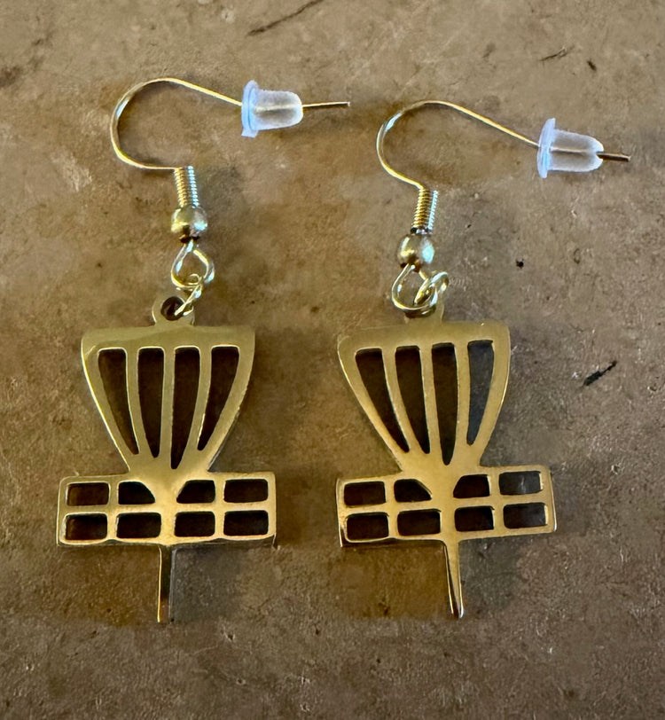 Disc Golf Basket Earrings - Gold Tone or Stainless Steel | Disc Golf Jewelry