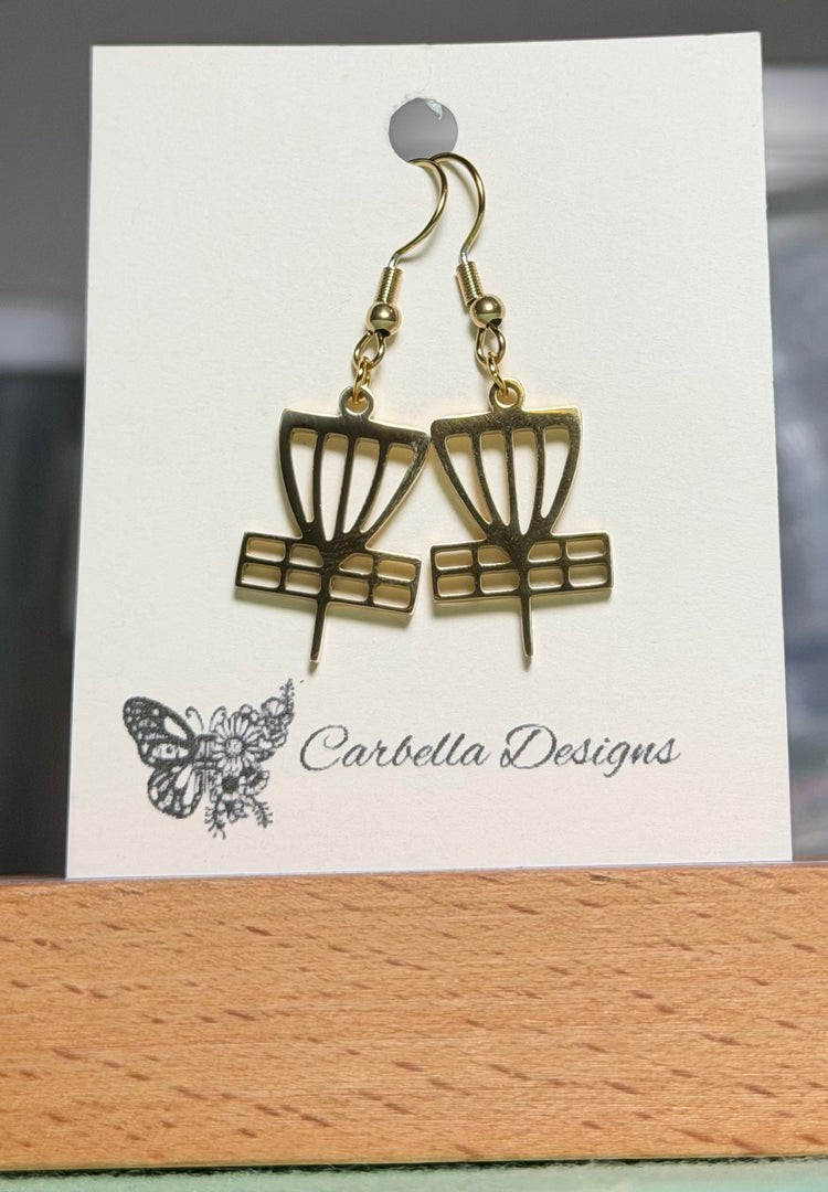 Disc Golf Basket Earrings - Gold Tone or Stainless Steel | Disc Golf Jewelry