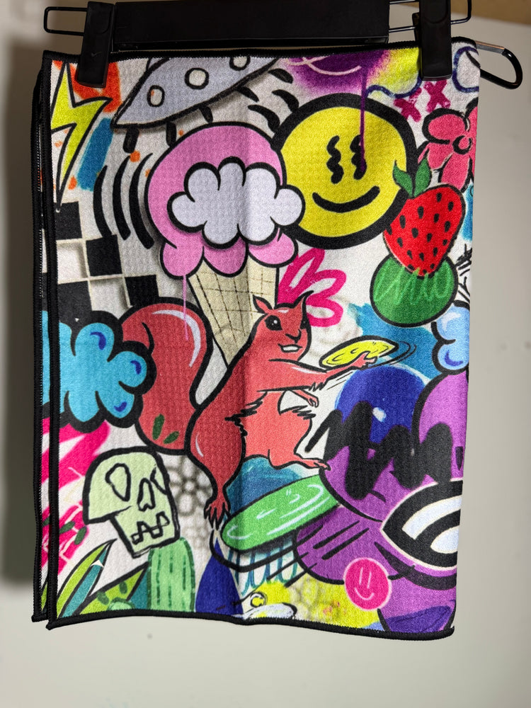Graffiti Disc Golf Towel with Clip | Microfiber Disc Cleaner | Carbella Designs