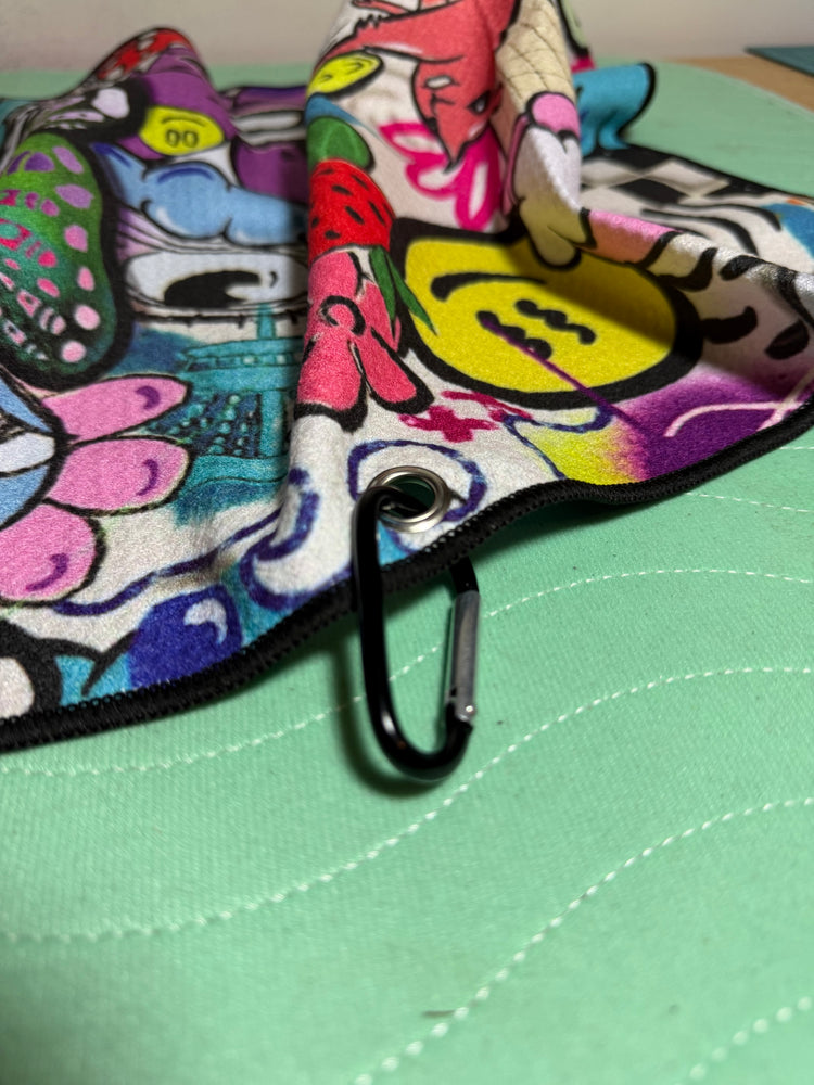 Graffiti Disc Golf Towel with Clip | Microfiber Disc Cleaner | Carbella Designs